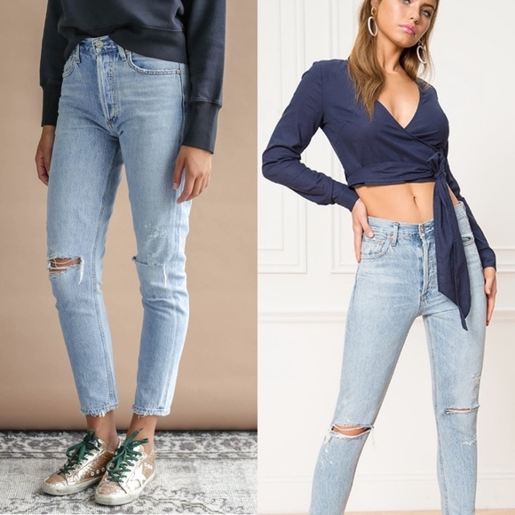 AGOLDE 90s High Rise Distressed Light Wash Denim Button Fly Straight Leg Jean 26 - Picture 7 of 14